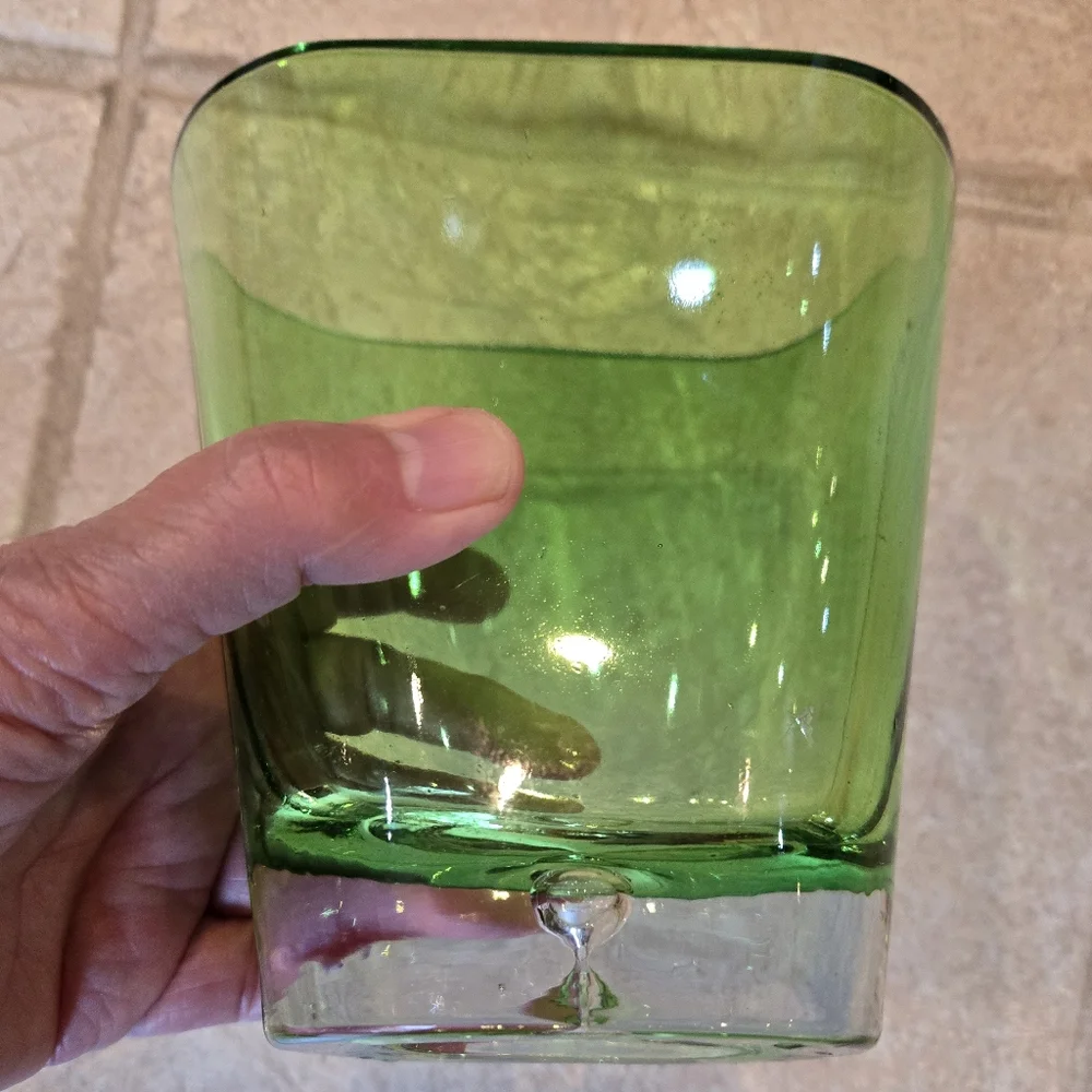 Hand Blown Green Glass Vase